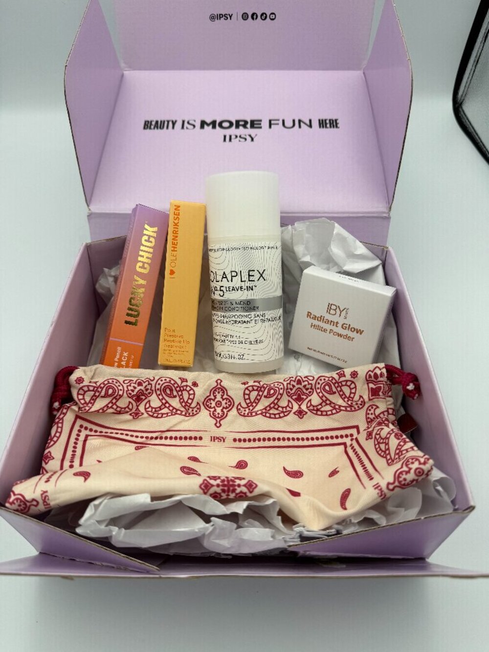 IPSY August 2026 Box Set Olaplex Ole Henriksen Lip Lucky Chick IBY Bag New